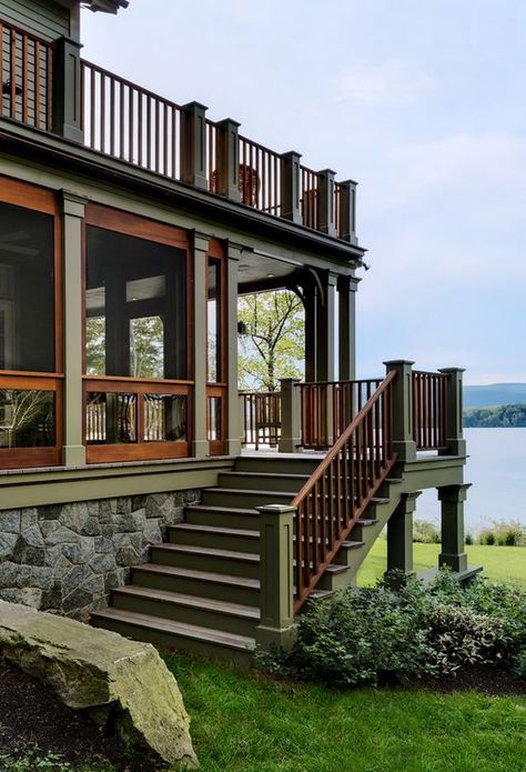 Lake House in Connecticut by Crisp Architects | hookedonhouses.net Porch Design Ideas, Traditional Porch, Lake Houses Exterior, House Deck, Lake Cottage, House With Porch, Porch Design, River House, Screened In Porch