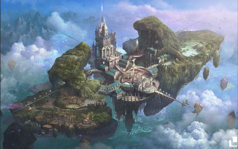 Sang sub kim zabo 37 Décor Steampunk, Floating In The Sky, Island In The Sky, Floating City, Castle Art, Castle In The Sky, Fantasy Castle, Fantasy City, Fantasy Setting