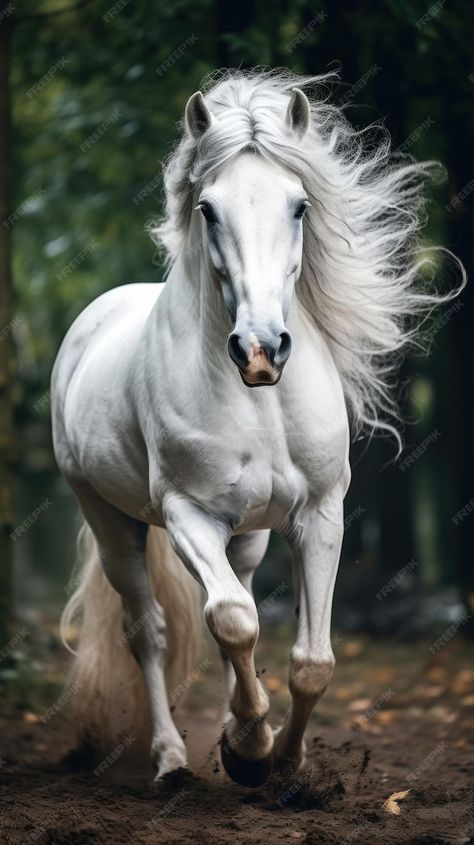 Premium Photo | A beautiful white horse running on the ground Running Horse Photography, Andalusian Horse White, Horses Running Photography, White Horse Running, White Horse Art, Photos Of Horses, Beautiful White Horse, Horses Photos, White Horse Painting