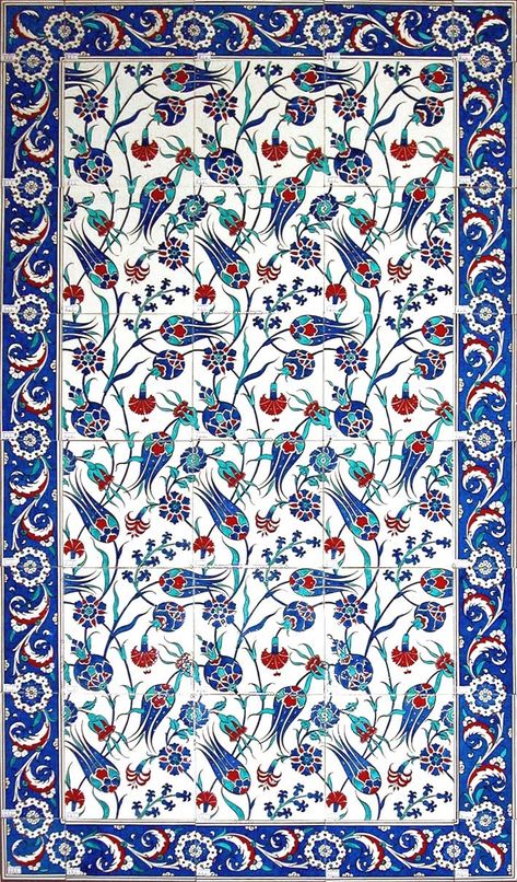 Ottoman Tile Art with Flower Patterns Islamic Flower Pattern, Turkish Art Pattern, Wallpaper Turkish, Ottoman Tiles, Stary Papier, Islamic Tiles, Turkish Pottery, Iznik Tile, Garden Tiles