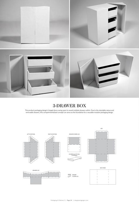 3-Drawer Box – FREE resource for structural packaging design dielines Structural Packaging Design, Drawer Box Packaging Design, Drawer Box Template, Box Making Ideas, Creative Box Design, Drawer Box Packaging, Paper Box Design, Drawer Packaging, Box Dieline