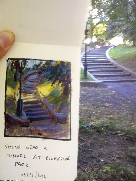 MarcoBucci - showing how W/C sketches are so much more interesting than photos...: Marco Bucci Watercolor, Plein Air Sketch, Urban Sketching Reference Photos, Marker Sketchbook, Marco Bucci, Park Sketch, New York Park, Live Sketch, Live Sketching