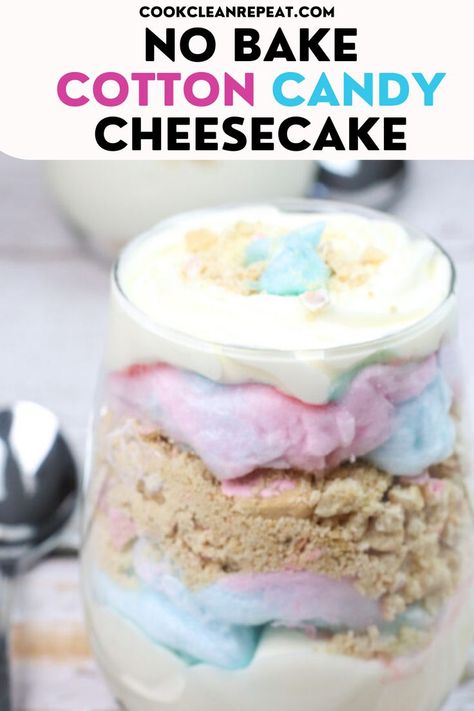 cotton candy cheesecake in a glass jar Cotton Candy Recipes, Cotton Candy Cheesecake, Candy Cheesecake, Frosted Animal Cookies, Cotton Candy Recipe, Candy Cookies Recipes, Make Cheesecake, Cotton Candy Cookies, Cheesecake In A Jar