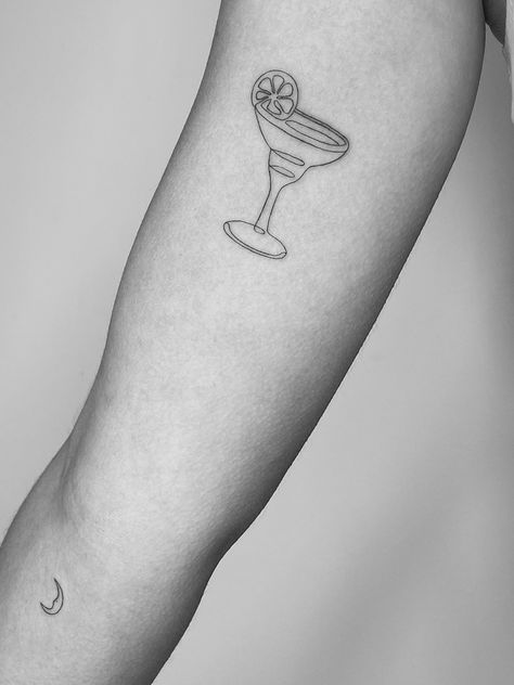 Matching Margarita Tattoo, Taco And Margarita Tattoo, Margarita Drink Tattoo Design, Tiny Margarita Glass Tattoo, Fine Line Margarita Glass Tattoo, Tiny Margarita Tattoo, Cocktail Tattoo Ideas, Margarita Cocktail Tattoo, Margarita Tattoo Design