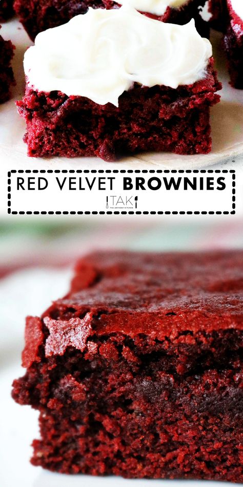 Homade Desserts Recipes Easy, Brownies Made With Cocoa Powder, Brownies With Cream Cheese Frosting, Red Velvet Bars, Red Velvet Brownies Recipe, Brownies With Cream Cheese, Summer Baking Recipes, Velvet Recipes, Fluffy Cream Cheese Frosting