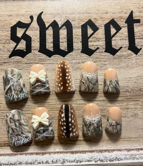 mice | woodland deer nail custom 🎀🦌 *sold* products: @beetlesgelpolish color polish and matte top coat @modelones top coat @morphebrushes… | Instagram Fawn Print Nails, Deer Nails Designs, Camp Flog Gnaw Nails, Deer Print Nails, Doe Nails, Deer Nail Designs, Hunting Nail Designs, Fawn Nails, Woodland Nails