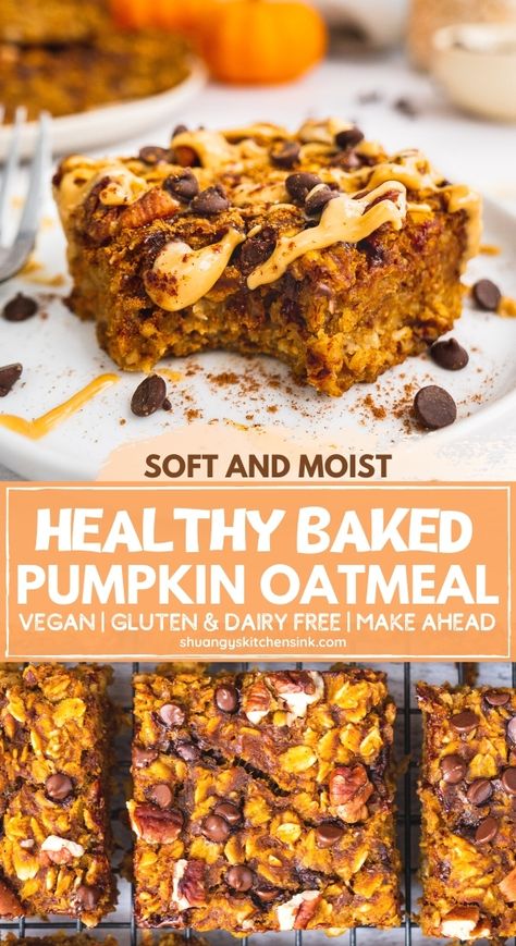 Oatmeal Bars Vegan, Pumpkin Oatmeal Bars, Healthy Pumpkin Oatmeal, Easy Pumpkin Oatmeal, Vegan Bars, Baked Pumpkin Oatmeal, No Bake Oatmeal Bars, Cooking Projects, Oatmeal Breakfast Bars