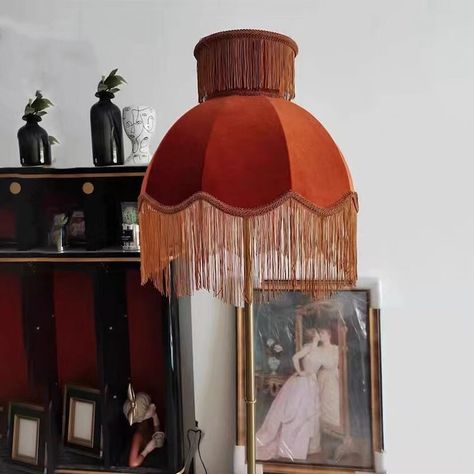 Vintage Velvet Fringe Lamp Shade , Victorian Lampshade For Table Lamp / Floor/Ceiling Lights, European Luxury Lamp Shades Tassel Lamp Shade, Tassle Lamp Shades, 1920s Lamp Shade, Lamp Shade Vintage, Fringe Floor Lamp, Vintage Fringe Lamp, Vintage Ceiling Lamp, 70s Lampshade, Fringe Lamps