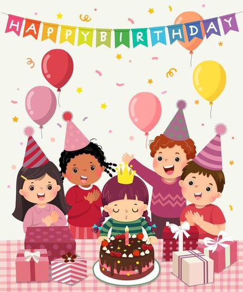 Happy Birthday Illustration, Party Vector, Happy Birthday Kids, Party Cartoon, Birthday Cartoon, Birthday Illustration, Illustration Story, Fun Birthday Party, Illustration Cartoon