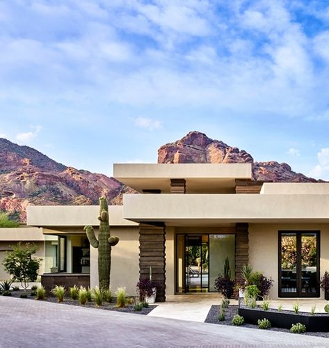 Desert Home Exterior, Cantera Stone, Arizona House, Cladding Systems, Modern Desert, Contemporary Exterior, Stone Cladding, Desert Homes, Exterior Cladding