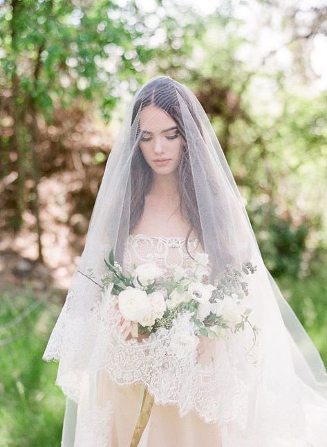 This is a gorgeous veil with so many possibilities. It is a illusion tulle veil with a beautiful Chantilly lace detail on the edge. Stunning veil ! The veil may be customized to needs. Different lengths and styles may be chosen from drop down menu on right. Due to the wide lace detail used on the veil, I would not suggest any length shorter than waltz for mantilla style. For Champagne veil, lace will also be dyed to match. Fingertip mantilla style-45 to 50 Waltz mantilla style-55 to 58 Chape... Wedding Veils Long, Double Layer Veil, Fingertip Wedding Veils, Wedding Veil Vintage, Long Veil Wedding, Drop Veil, Layered Veil, Cathedral Wedding Veils, Veil Styles