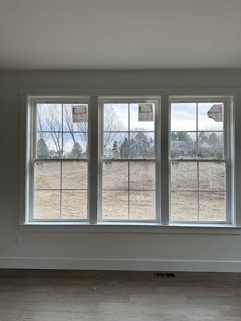 Four Over One Windows Exterior, 3 Windows In A Row Exterior, 3 Double Hung Windows In A Row, Living Room Three Windows, Half Colonial Windows, Small Windows At Top Of Wall, 4 Pane Windows Exterior, New Build Window Ideas, 4 Over 4 Windows Exterior