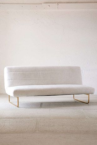 This white sleeper sofa with gold detailing that is elegant and sophisticated without being stiff. | 22 Cheap Sofas That Look Like A Million Bucks Sleeping Couch, Small Space Sectional Sofa, Small Space Sectional, White Sofa Bed, Apartment Wishlist, Cheap Living Room Sets, Best Sleeper Sofa, Sleeper Couch, Cheap Sofas