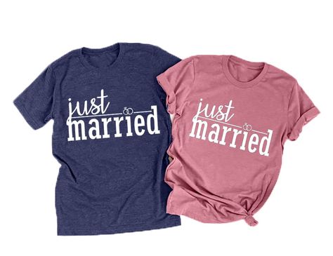 PRICES MAY VARY. ★★WARM TIP: Mens T-shirt and Womens T-shirt need to be Buy Separately! Material: This cute newlywed shirts are made of Cotton Blend, super soft and comfortable to wear. ★★Features: Matching Shirts for Couples, Just Married Letter Print T-Shirts, Cute Rings Graphic Tees, Casual Short Sleeve Tops Shirts, Wife And Hubs Shirts. ★★Occasions: Cute style is perfect for your boyfriend, girlfriend, your wife, or your husband. Suitable for honeymoon, wedding day, wedding anniversary, vale Newlywed Shirts, Just Married Shirts, Married Shirt, Wedding Honeymoon, Honeymoon Shirts, Couple Tees, Cruise Wedding, Leggings Shorts, Matching Couple Shirts