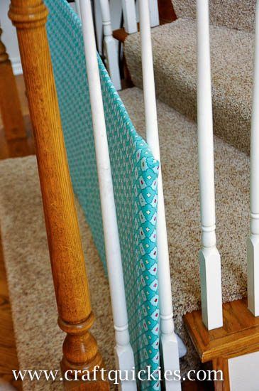 Diy Dog Gate For Stairs, Baby Gate Alternative, Stair Gate Diy, Child Gates For Stairs, Banister Baby Gate, Fabric Baby Gates, Dog Gates For Stairs, Baby Bottle Organization, Diy Dog Gate