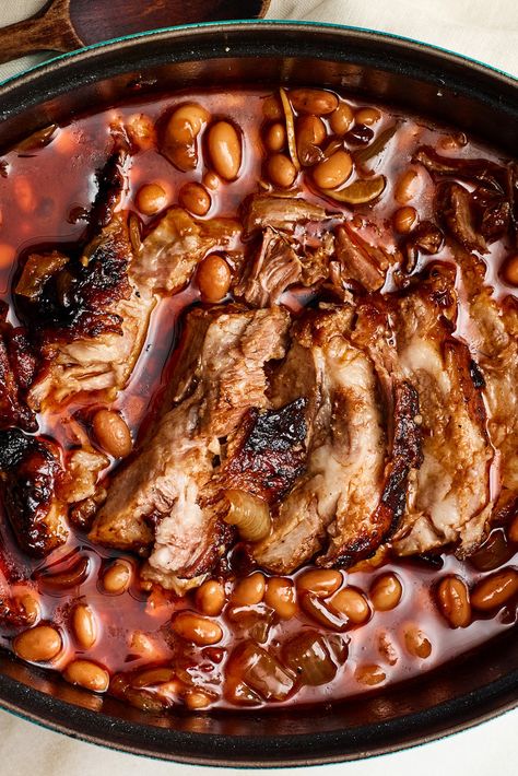 Pork Barbecue Recipe, Crock Pot Pork And Beans, Slow Cooker Pork And Beans, Pork And Beans Recipe Crockpot, Pork N Beans Recipe, Pork Chops And Baked Beans, Pork Beans Recipe, Pork And Bean Soup, Homemade Pork And Beans