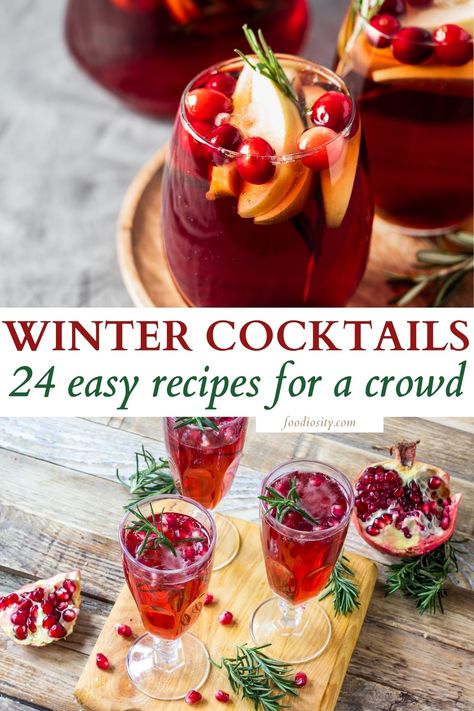 Get ready to embrace the chilly season with these 24 Winter Cocktails that will warm you up in no time. Elevate your mixology game this winter with cocktails that are as delicious as they are Instagram-worthy! Winter Cocktail Pitcher Recipe, Winter Holiday Cocktails, Winter Pitcher Cocktails, Seasonal Cocktails Winter, Winter Solstice Cocktails, Winter Batch Cocktails, Winter Cocktails Vodka, Fun Winter Cocktails, January Cocktails