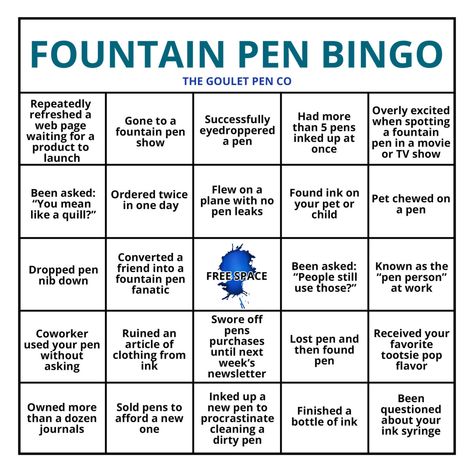 Fountain Pen Bingo! – Goulet Pens Blog Fountain Pens, Montblanc 149, Goulet Pens Company, Goulet Pens, Pen Pals, Pencil And Paper, Index Cards, Bingo Cards, Journal Stickers