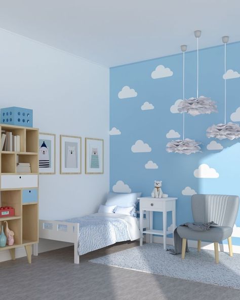 Clouds On Wall, Boy Room Paint, Baby Boy Room, Toddler Boy Room Decor, Boy Room Decor, Baby Boy Bedroom, Kids Bedroom Walls, Kids Room Paint, Baby Boy Room Decor