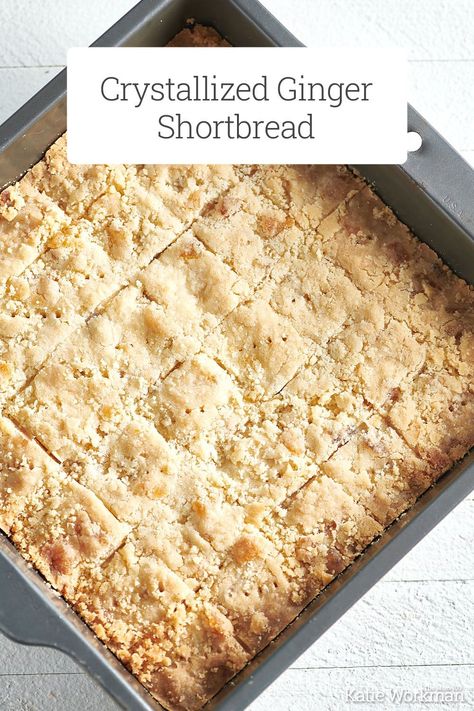 Ginger Shortbread Recipe, Ginger Recipes Dessert, Crystalized Ginger Recipe, Ginger Desserts, Ginger Shortbread, Crystalized Ginger, Crystallized Ginger, Shortbread Recipe, Shortbread Bars