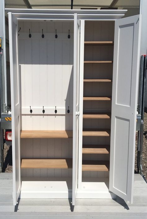 Porch Coat Storage, Cloak Room Storage, Door Rack Storage, Storage Cupboard Ideas Bedroom, Entryway Cupboard Storage, Porch Cupboard Storage, Corner Coat And Shoe Storage, Entrance Shoe And Coat Storage Ideas, Shoe Coat Cupboard