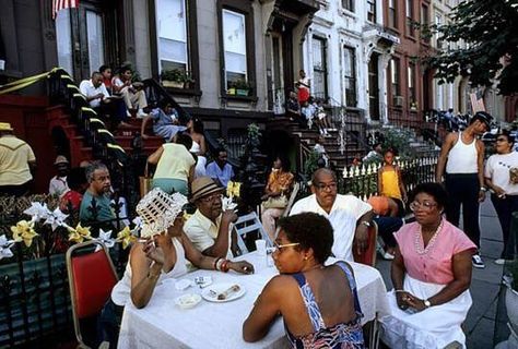 Bed-Stuy, Brooklyn in the 80s. Black Block Party Aesthetic, Brooklyn Block Party, New York Block Party, 90s Brooklyn Aesthetic, Black People Party Aesthetic, 90s Block Party, Block Party Aesthetic, 90s Brooklyn, Summer Block Party