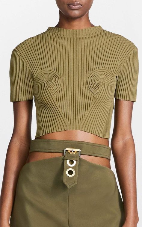 Knit Trends, Knitwear Details, Spring 23, Short Sleeve Crop Top, Dion Lee, Knitwear Fashion, Spiral Design, Summer Knitting, Short Sleeve Cropped Top