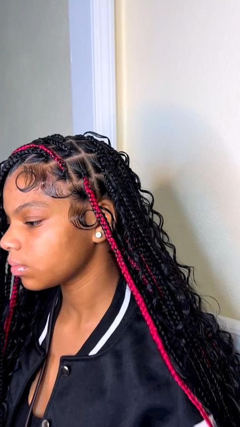 Medium boho knotless braids + mid back length Short Curtain Bangs, Short Curtain, Boho Knotless Braids, Boho Knotless, Braided Hairstyles For Black Women Cornrows, Pretty Braids, Sleek Ponytail Hairstyles, Braided Hairstyles For Teens, Birthday Hairstyles