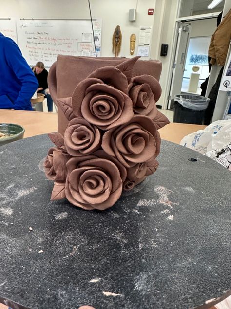 Mug with ceramic roses made by me Ceramic Rose, Ceramics Ideas, Ceramic Ideas, Pottery Sculpture, Gcse Art, Ceramic Pots, Rose Art, Clay Sculpture, Ceramic Sculpture