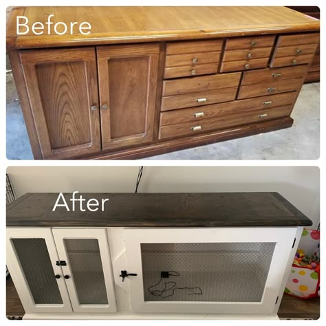 We refinished an old dresser to work as a dog crate. Way cheaper then paying someone to make one.  And I was so pleased with how it turned out. Dog Beds Made From Furniture, Dog Bedroom Ideas, Dog Bedroom, Diy Dog Crate, Dog And Owner, Dog Kennel Furniture, Diy Dog Kennel, Indoor Rabbit, Crate Diy