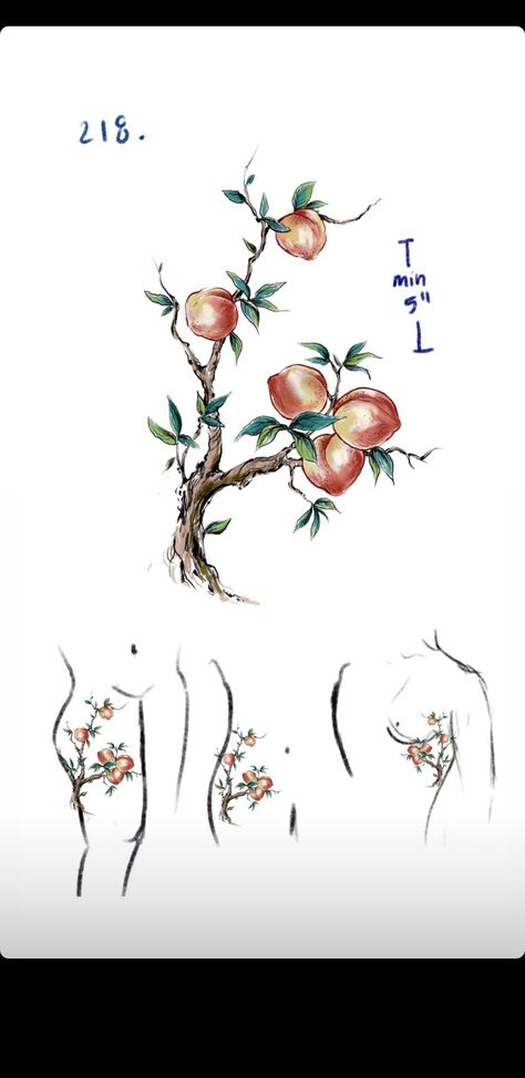 Apricot Branch Tattoo, Peach Tree Tattoo Branches, Peach Tree Branch Tattoo, Novchildjpg Tattoo, Apricot Tree Tattoo, Jasmine Chan Tattoo, Peach Branch Tattoo, Mango Tree Tattoo, Fruit Tree Tattoo