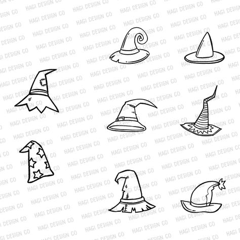 Simple Witch Hat Drawing, Tiny Witch Hat Tattoo, Witch Hat Sketch, Wizard Hat Drawing Reference, How To Draw A Witch Hat, Which Hat Drawing, Witch Hat Drawing Reference, Wizard Hat Tattoo, Witch Hat Doodle