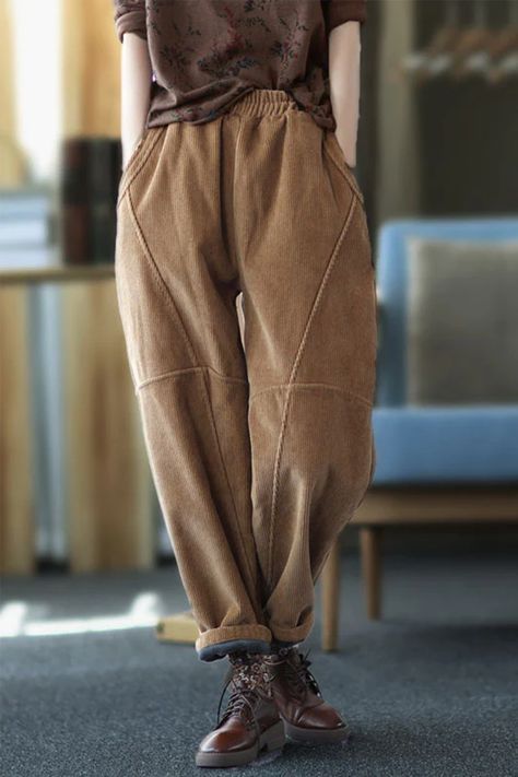 Dark Coffee, Pants Elastic Waist, Elastic Waist Pants, Boho Stil, Women Vintage, Waist Pants, Corduroy Pants, Cotton Style, Vintage Stil