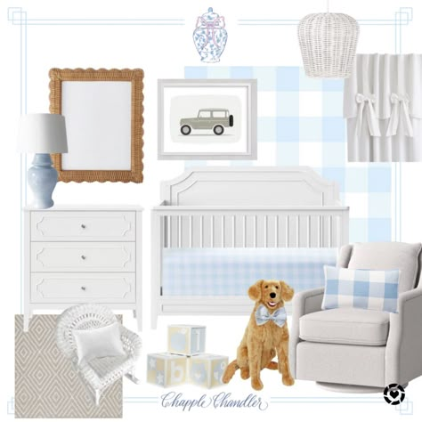 Nantucket Style Interior Design, Blue And White Gingham Nursery, Blue Plaid Nursery, Baby Blue Boy Nursery, Blue Gingham Bedding, Gingham Nursery Boy, Light Blue Boy Nursery, Baby Boy Nursery Rug, Preppy Baby Room