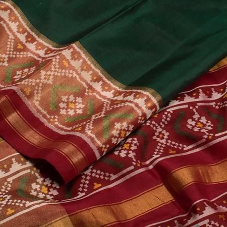 Handwoven Patola Ikat Mulberry Silk Saree with Floral, Tissue Border 10038044 Green Ikat, Patola Sarees, Tissue Saree, Silk Ikat, Silk Cotton Sarees, Tussar Silk Saree, Dyeing Techniques, Saree Styles, Handloom Saree