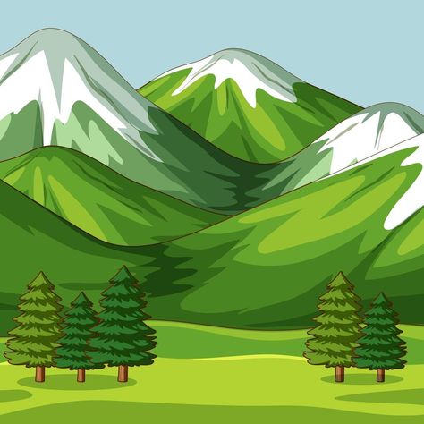 Empty green nature scene with big mountains Mountain Cartoon Drawing, Animated Mountains, Mountain Animation, Mountain Clip Art, Mountain Cartoon, Cartoon Mountain, Nature Clipart, Mountain Clipart, Mountain Pictures