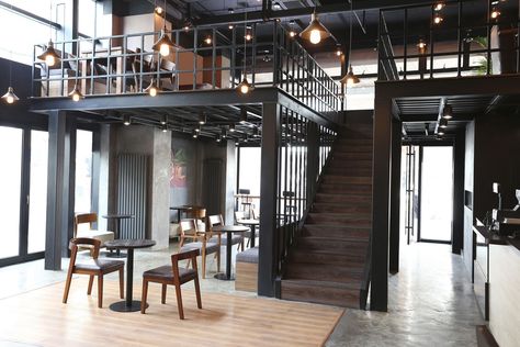 BeanBar Café by Latitude Studio - Sohomod Blog Mezzanine Cafe, Loft Cafe, Cafe Pictures, Mezzanine Floor, Track Light, Bar Design Restaurant, Cafe Interior Design, Restaurant Interior, Cafe Interior