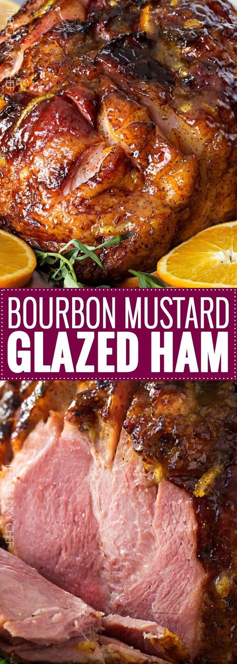 Bourbon Mustard Orange Glazed Ham | Sticky, sweet, tangy, and full of flavor... this bourbon mustard and orange glazed ham is one that you'll be happy to have as the star of your holiday meal! | http://thechunkychef.com Bourbon Glazed Ham, Orange Glazed Ham, Maple Glazed Ham, Honey Bourbon, Roasted Ham, Ham Glaze Recipe, Easter Ham, Glazed Ham, Easter Dinner Recipes