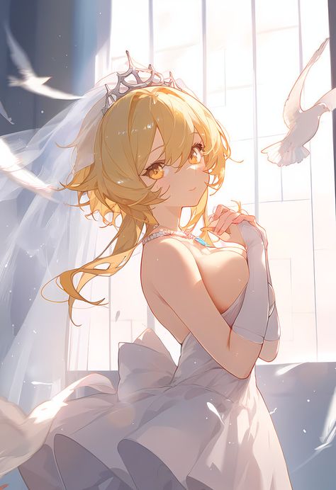 Lumine Art, Lumine Genshin, Anime Wedding, Anime Pixel Art, Animation Art Character Design, Anime Shadow, Digital Art Girl, Anime Poses Reference, Cute Anime Pics