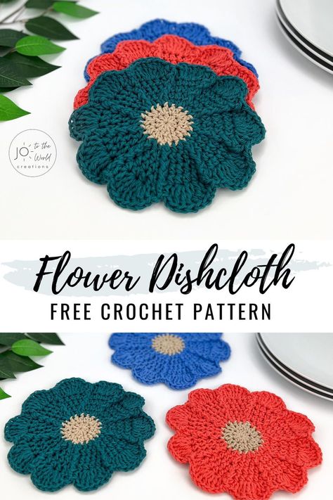 Crochet Circle Dishcloth Pattern, Crochet Flower Dishcloth, Gingham Dishcloth Crochet Pattern, Crochet Flower Trivet, Flower Dishcloth Crochet Pattern, Crochet Kitchen Set Free Pattern, Crochet Potholders Easy, Potholders Crochet Free, Free Cotton Crochet Patterns