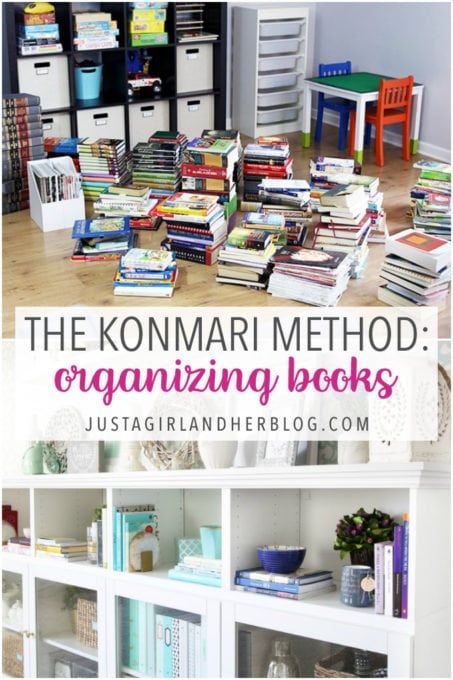 Learn the KonMari Method of organizing books and declutter your bookshelves by tidying up! | #konmari #konmarimethod #organizingbooks Books, Bookshelves, Konmari Method Organizing, Organizing Books, Konmari Method, Book Organization, Declutter, Bookcase, Shelves