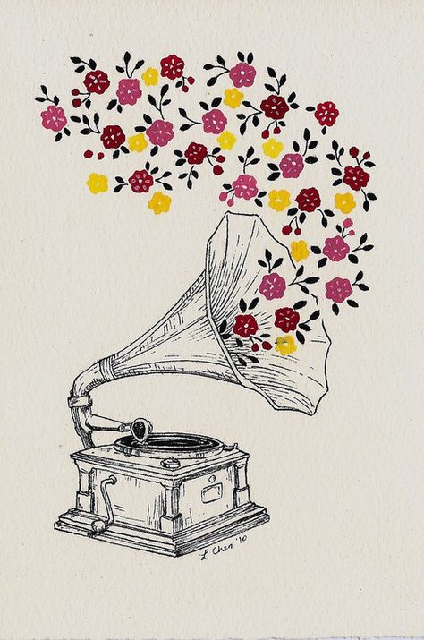 Found on www.flickr.com via Tumblr Art And Illustration, Drawing Eyes, Ink Drawings, Music Drawings, Illustration Blume, Arte Pop, Love Drawings, Sleeve Tattoo, Flower Illustration