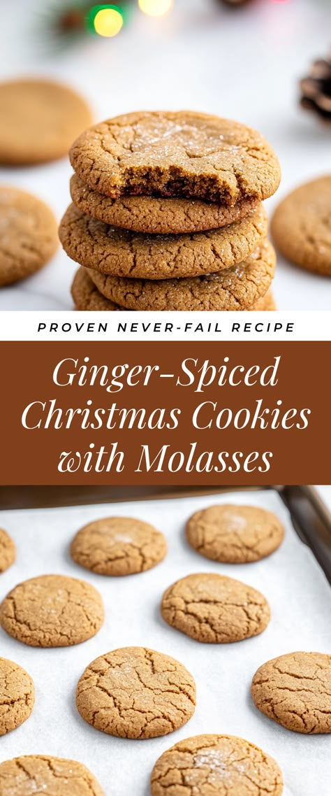 Image for Ginger-Spiced Christmas Cookies with Molasses Ginger Molasses Christmas Cookies, Christmas Cookies Molasses, Oatmeal Ginger Molasses Cookies, Spiced Cookies Christmas, Ginger Christmas Cookies, Ginger Spice Cookie Recipe, Cookies With Molasses, Molasses Ginger Cookies, Ginger Spice Cookies