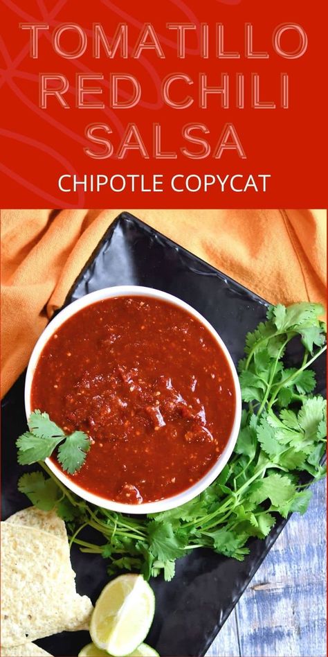 Chipotle Salsa Copycat, Copycat Chipotle Salsa, Red Chili Salsa Recipe, Chipotle Copycat Recipes Salsa, Chipotle Red Sauce, Chipotle Red Sauce Recipe, Chipotle Hot Salsa Copycat, Chipotle Chilli Recipes, Chipotle Mild Salsa Recipe