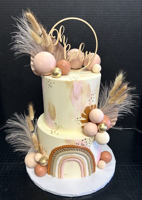 Boho Baby Shower Cake Girl, Boho Gender Reveal Cake, Boho Rainbow Baby Shower Cake, Bohemian Birthday Cake, Rainbow Baby Shower Cake, Boho Themed Cake, Boho Baby Shower Cake, Boho Decorating, Pink Baby Shower Cake