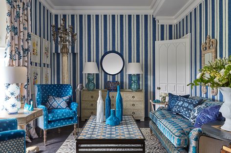 Philippines Wallpaper, Blue Chairs, Indigo Wallpaper, William Yeoward, Pedestal Side Table, Bed Slats, Modern Sectional, Grey Oak, Wood Tile