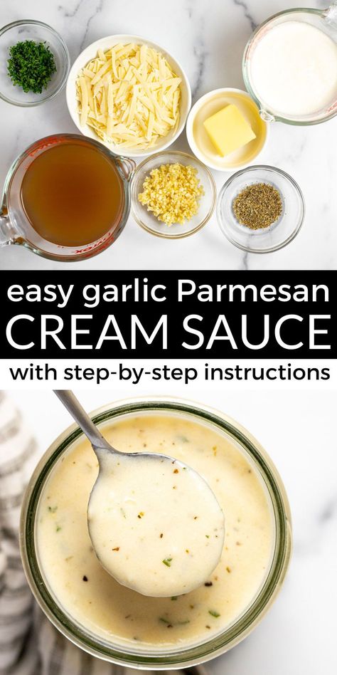 Homemade Pasta Cream Sauce, Pasta Garlic Cream Sauce, Easy Parmesan Cream Sauce, Creamy Italian Sauce, Butter And Parmesan Sauce, Garlic Parm Sauce Pasta, Garlic Parm Pizza Sauce, Vegan Garlic Parmesan Sauce, Pasta Garlic Sauce