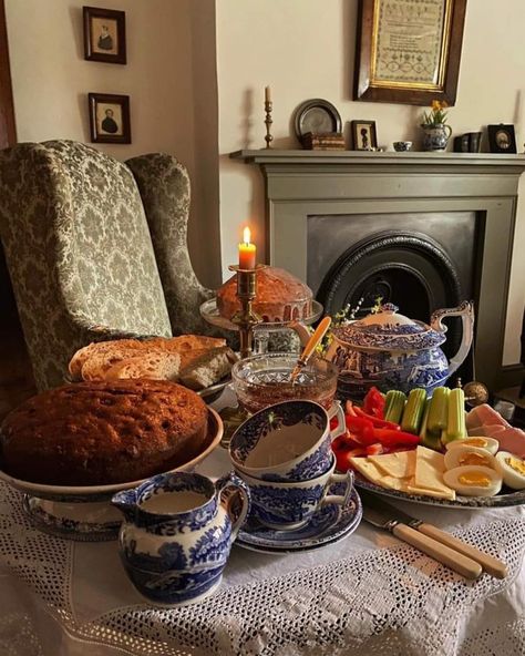 Cozy Tea Party, English Houses, Cozy Tea, Cottagecore Home, Elizabeth James, Country House Interior, My Cup Of Tea, Blue Willow, English Cottage