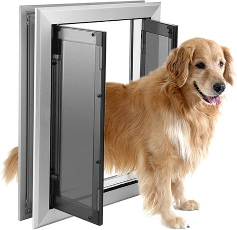 Amazon.com : SmarketBuy Large Dog Door, Weatherproof Aluminum Dog Door with Automatic Closing Double Panels Easy to Install Pet Door for Large Dogs and Cats, Closing Panel Included : Pet Supplies Dog Doors For Large Dogs, Automatic Dog Door, Large Dog Door, K9 Kennels, Doggy Door, Doggie Door, Dog Doors, Pet Doors, Pet Door