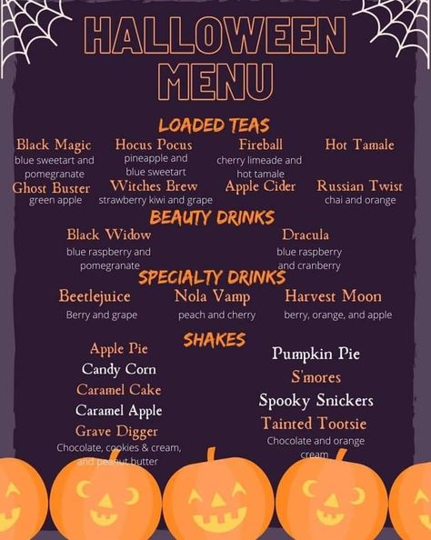 Halloween Protein Shakes, Halloween Energy Teas, October Herbalife Teas, Herbalife Shake Recipes For Fall, Fall Herbalife Recipes, Herbalife Tea Recipes Halloween, Halloween Shakes Herbalife, Halloween Herbalife Shake, Halloween Loaded Tea Recipes